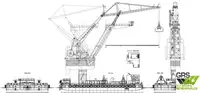 Floating Grab Crane 36tons 44m / 24m Pontoon / Barge for Sale / #1092694